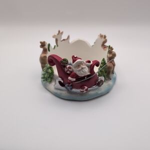 Santa North Pole Reindeer Christmas Pillar Candle Holder